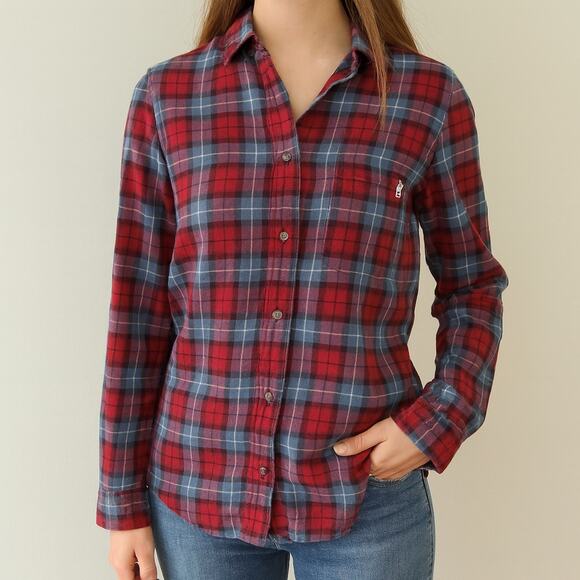 Vans Women’s Red Blue Plaid Flannel Button Down Shirt Size Small - Picture 1 of 6